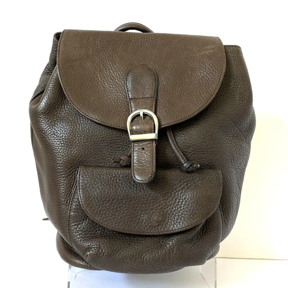 Eddie Bauer Leather Backpack Rucksack Brown Pebbled Bookbag Gorpcore 90s Vintage